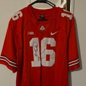 Nike Red Ohio State #16 Autographed Football Jersey